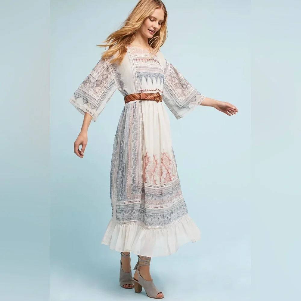 Anthropologie Meave Toronto Maxi Dress Bohemian Boho Embroidered Flowy Gauze Sm - Picture 1 of 10